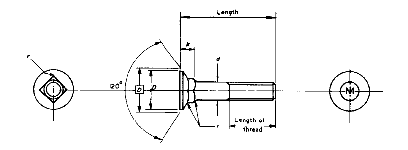 BS 4933 120° Countersunk Sqaure Bolts