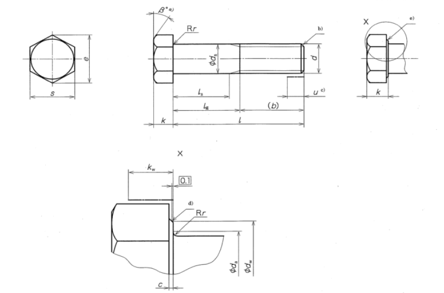 Nominal diameter hexagon head bolts, coarse, product grades C
