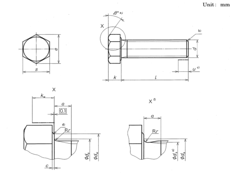 Nominal diamter hexagon head screw bolts, coarse, product grades A and B